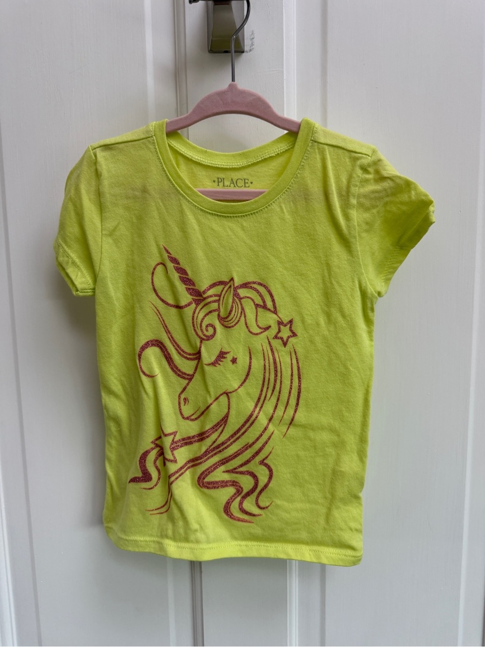 The Children's Place Girls 4 Neon Yellow Green Unicorn Short Sleeve Shirt Blouse